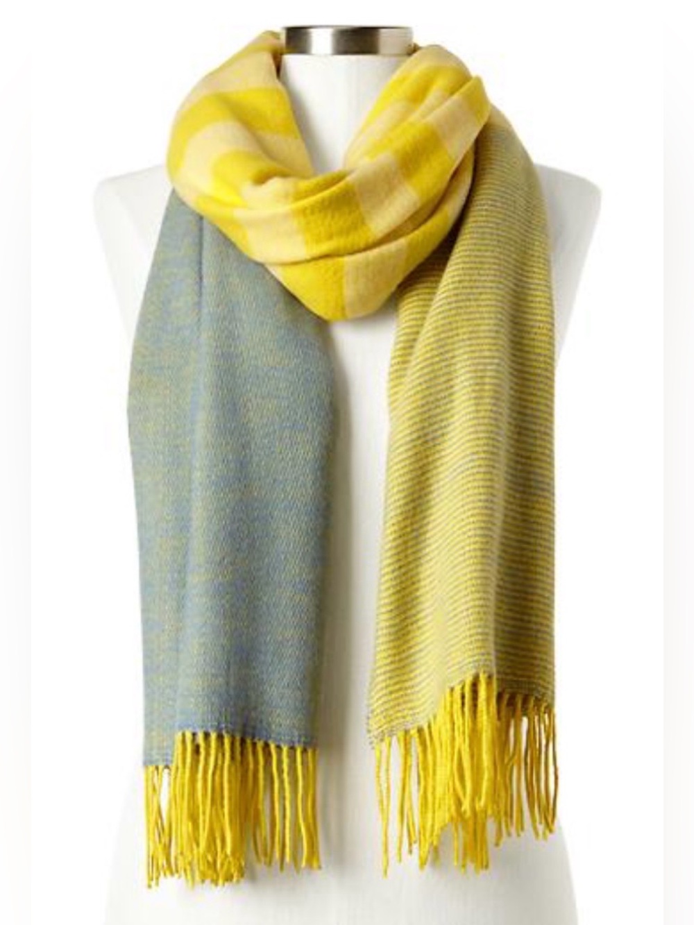 GAP Yellow and Blueish Gray Two-Tone Fringe Scarf - Lightweight Women's Wrap